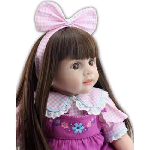 60cm Long Brown Hair Reborn Girl Dolls Handmade Lifelike Alive Toddler Realistic Soft Silicone Toys Girls Birthday Gift