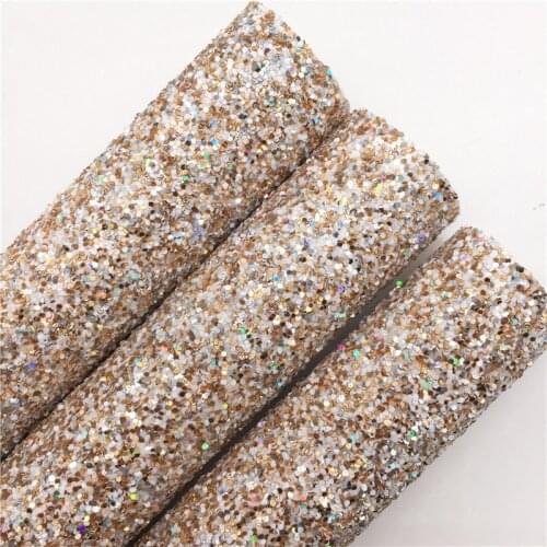 LEOsyntheticoDIY Iridescent Gold White Mixed Chunky Glitter Leather Fabric Vinyl Sheets Felt Backing Earrings Bows DIY R184