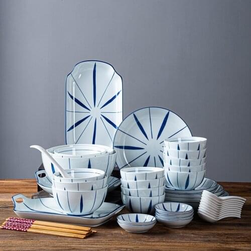 LingAo Japanese hand-painted ceramic bowl and dish tableware family hand-painted chopsticks set