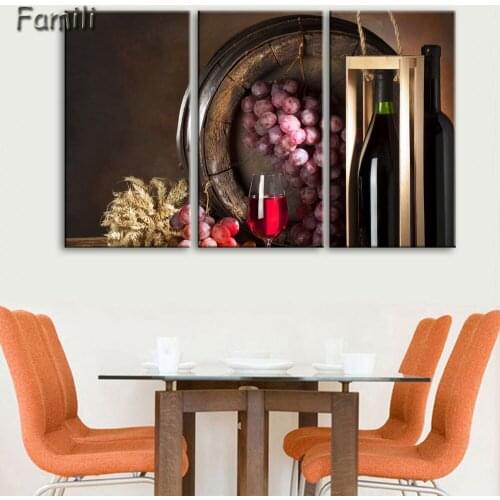 Modular Picture Artwork 3 Pieces Wine Grape Dessert Framed Painting Canvas Wall Art Modern Kitchen Restaurant Decoration