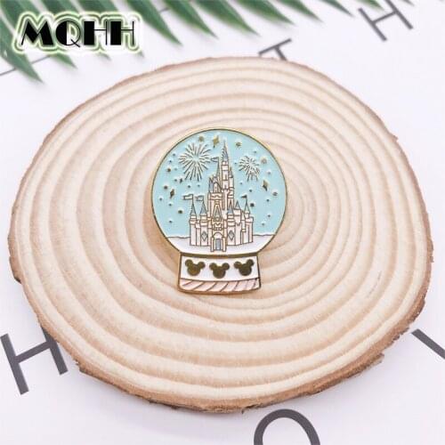 Cartoon Golden Crystal Ball Castle Fireworks Doll Enamel Brooch Alloy Badge Cowboy Clothes Bag Pin Cute Sweet Jewelry Gift