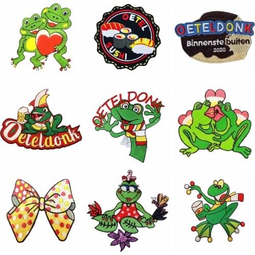 Cartton Frog Iron On Patches For Clothing Oeteldonk Emblem Frog Carnival for Netherland Embroidered Badges Patches Stripes DIY