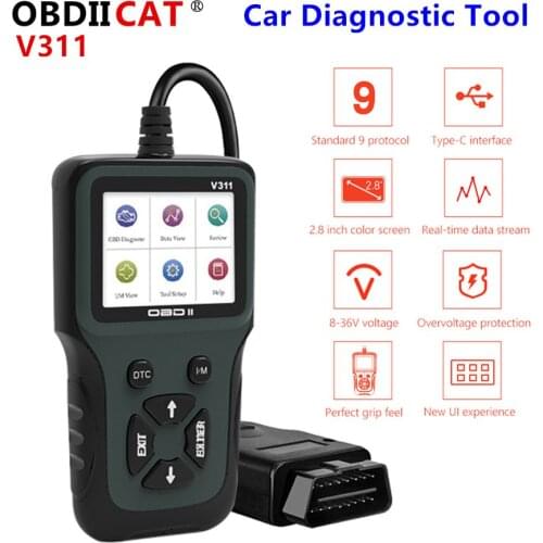 OBDIICAT V311 OBD2 Scanner OBD II Auto Code Reader Car Diagnostic Tool Handheld 4-Language Backlit Color LCD Display Scanner