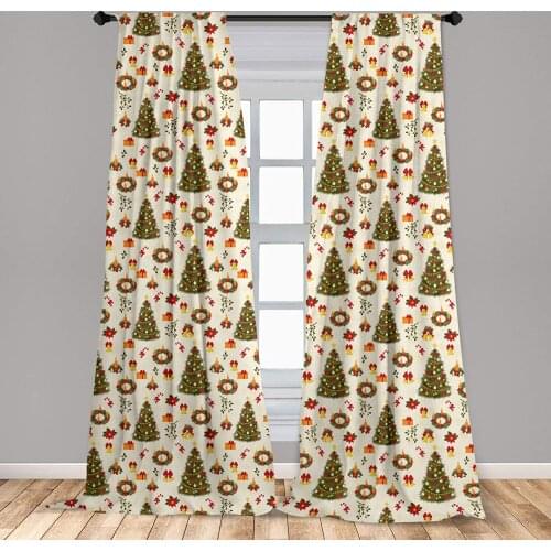 Olive Green Christmas Curtain New Zealand Poinsettia Flower Xmas Trees Surprise Boxes Window Treatment Living Room Bedroom Decor