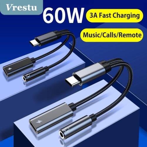 Type C to 3.5 Jack Earphone USBC to 3.5mm Headphone Hifi DAC Adapter Audio Convertor for Huawei Xiaomi Samsung S21 Google PD 60W