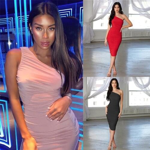 2021 Summer New Sexy Fashion One-Shoulder Fold Bag Hip Slim Casual Dress Oblique Style Commuter Womens Clothing