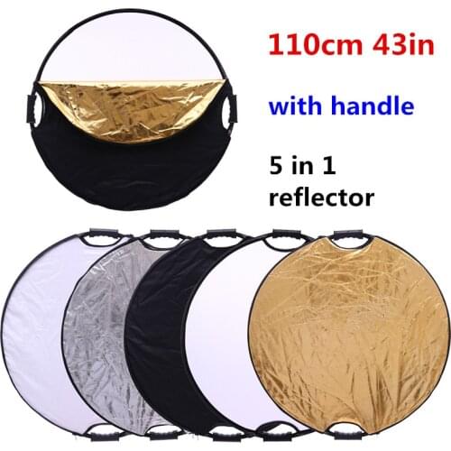 CY Hot sale 43'' 110cm Portable Collapsible 5 in 1 Light Round Photography Reflector with the handle for Studio Multi Photo Disc