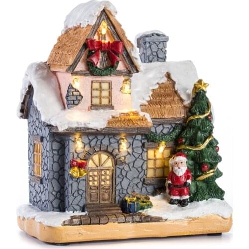 XMAS Decoration Village Collection Figurine Building Christmas House with Santa Claus LED Lighting Home Fireplace Ornament