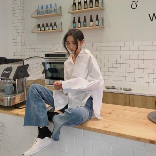 Spring Autumn Button Up White Women Shirts Loose Oversized Blouse Boyfriend Style Pockets Long Sleeve Fashion Clothes Lady