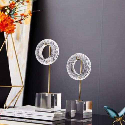 Modern Transparent Ring Crystal Glass Instrument Ornament Door Entrance Room Home Hotel Office Table Abstract Decor Accessories