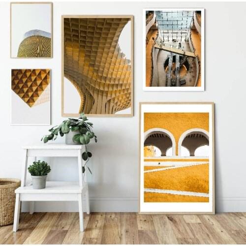 Modern city landscape yellow architecture living room study custom decorative painting post-modern Nordic light luxury abstract