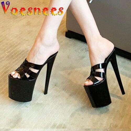 2021 Fashion Weave Prom Slippers Shoes Sexy Summer 20CM Super High Heel Sandals Model Banquet Club Pole Dance Performance Shoes