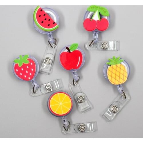 Creative Fruits Strawberry Resin Retractable Badge Reel Nurse Doctor Student Exhibition ID Card Clips Badge Holder Stationery