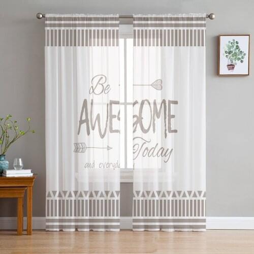 Abstract Geometric Brown Stripes Tulle Sheer Window Curtains for Living Room Kitchen Children Bedroom Voile Hanging Curtain