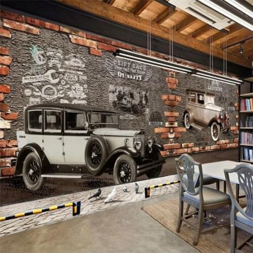 Wellyu Custom wallpaper 3d murals retro vintage car nostalgic brick wall background decorative wall paper home decor wallpaper