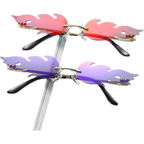 Rimless Funny Fire Flame Sunglasses Women Wave Narrow Frame Sun Glass Retro UV400 Street Eyewear Eye glass Cycling Accessories