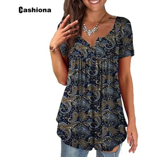 Women Elegant Leisure Casual T-shirt Vintage Flower Print Tops 2021 Summer Loose Tees shirt Female Clothing Plus Size S-5XL