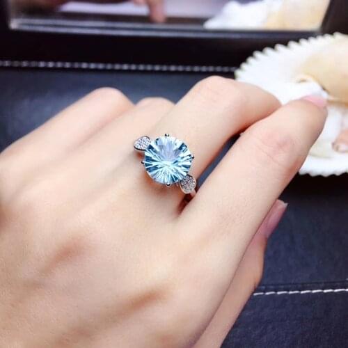 Fashion simple round Natural light blue Fireworks topaz Ring S925 Silver Natural gemstone Ring girl Women party gift Jewelry