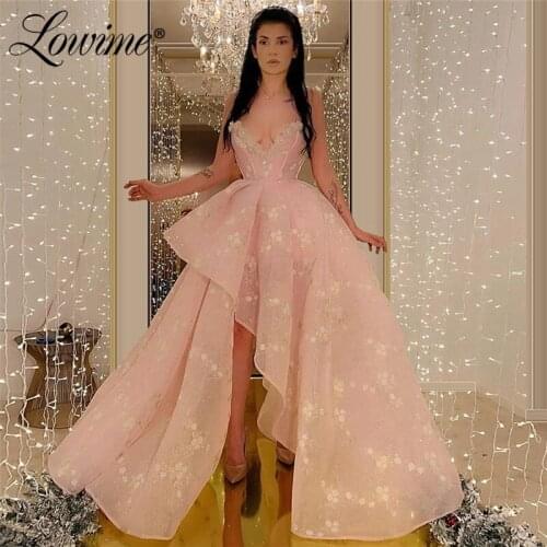 Pink Party Dress Robe De Soiree Evening Gown 2020 Handmade Flower Celebrity Prom Dresses Vestidos De Fiesta De Noche