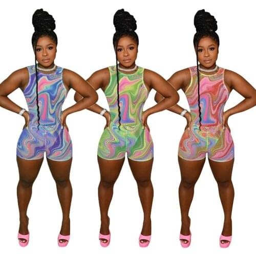 ZKYZWX Sexy Mesh Sheer Bodycon Playsuit Sleeveless Birthday Party Outfits for Women Summer Clothes One Piece Club Short Rompers