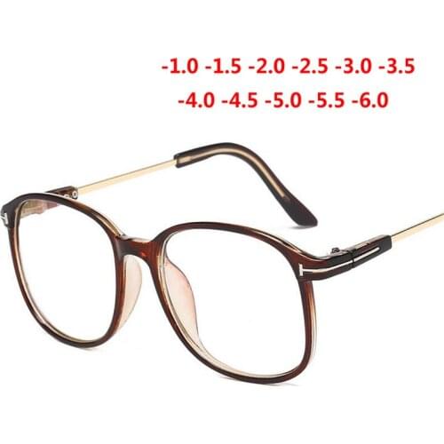 -1.0 -1.5 -2.0 To -6.0 Finished Myopia Glasses Women Men Retro Literary Short-sighted EyeGlasses Transparent/Tea Frame
