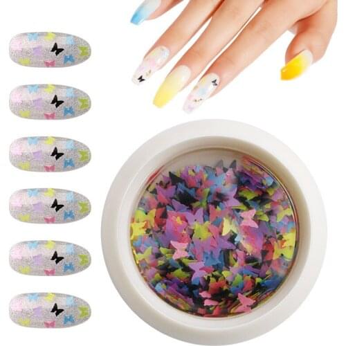 1 Box 1g Fluorescent Mixed Color Irregular Shaped Stylish Butterfly Nail Decoration Sticker Glitter Nail Art Butterfly Sequins