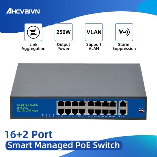 16+2 POE switch with standardized RJ45 port IEEE 802.3 af/at 18port Network switch Ethernet with 10/100Mbps for POE cameras