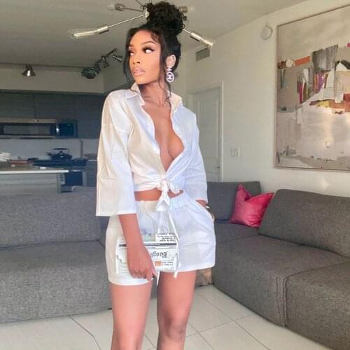 2021 Summer Two Piece Set Women Tracksuit Button Shirt Blouse Tops and Shorts Sets Club Wear Party 2 Piece Outfits Matching Sets