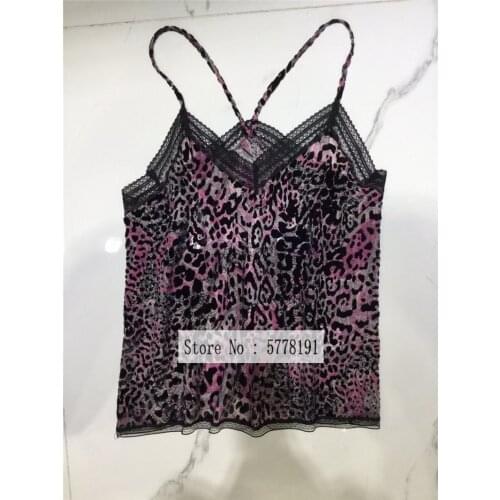 2021SS Woman Red Black Leopard Velvet Jacquard Camisole Lace Embroidered V-neck Thin Strappy