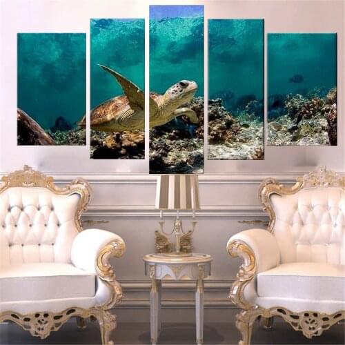 5 Piece Wall Art Canvas Painting Seascape Turtles Swimming Poster Nordic Home Decor Bedroom Living Pictures modular