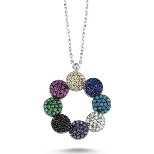 925 Sterling Silver Women Necklace Colorful Flowers Zircon Stone Gift Birthday Precious Pendant Stylish Chain Luxury Cool