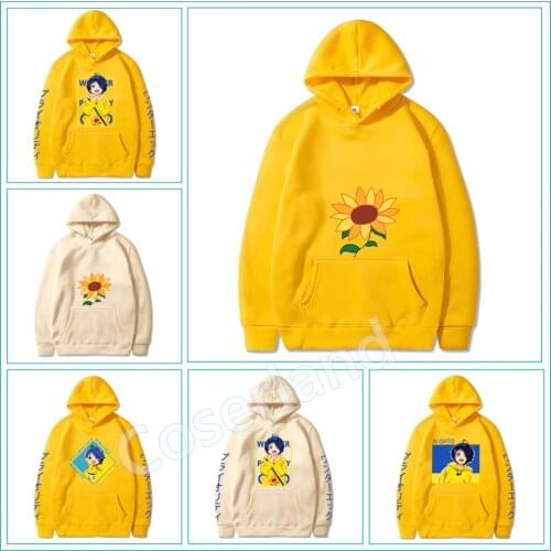 Anime Wonder Egg Priority Ai Ohto Hoodies Cosplay Costume Yellow Hoodies Sweatshirts Sunflower Harajuku Pullover Plus Size