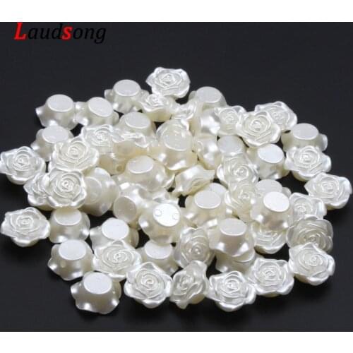 50pcs 14mm Ivory Rose Flower Acrylic Beads For Diy Jewelry Making Bracelet Loose Spacer Beads
