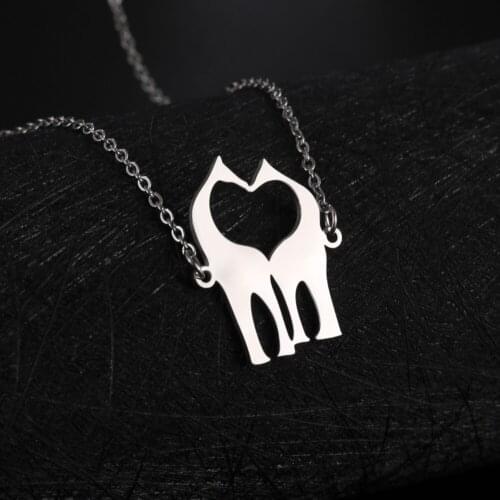 Cazador Double Loving Giraffe Animal Pendant Necklace Stainless Steel Chain Necklaces for Women Girls Birthday Wedding Jewelry