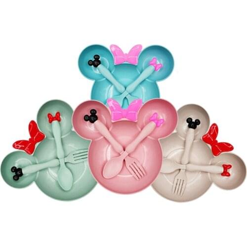 Wheat Straw Bowl Children Cartoon Tableware Set Baby Dinner Plate Baby Training Bowl Spoon Fork for Kids Without Box