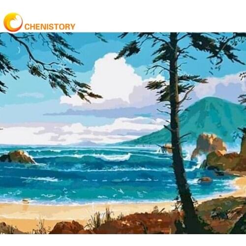 CHENISTORY DIY Painting By Numbers Landscape For Drawing On Canvas With Coloring By Number Beach Paint Kits Home Decoration Art