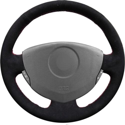 Black Suede DIY Car Steering Wheel Cover for Renault Clio 2 2001 2002 2003 2004 2005 Dacia Sandero 2008 2009 2010 2011 2012