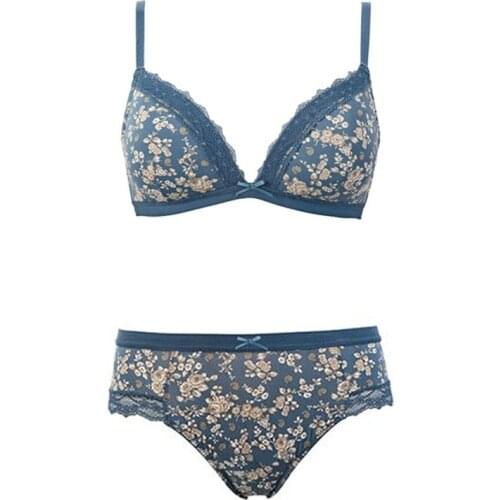 Women Bras Set 3/4 Cup Underwire Bra And Cotton Panty Solid Lingerie Female Push Up Bra Sets 32-34-36-38 B-C