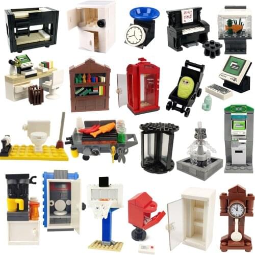 Friends Figures Toilet ATM Phone Box Piano Clock Bookshelf Kids Toys For Children Girls MOC Assemble Model City Building Blocks