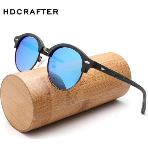 HDCRAFTER Brand Designer Wooden Sunglasses Man Retro Classic Sun Glasses Wood Polarized Sunglasses Round Eyewear Oculos