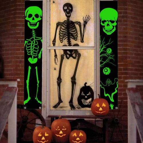 Halloween Luminous Couplet Fluorescent Green Luminous Courtyard Outdoor Door Curtain Banner Ghost Skeleton Bat Hanging Decor