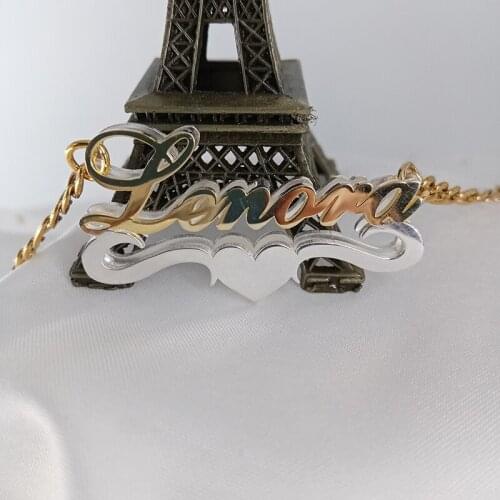 Custome Personalized Women 3D Name Necklace Double Name Heart Pendent Necklace Two Colors Name Stainless Steel Jelwery Gifts