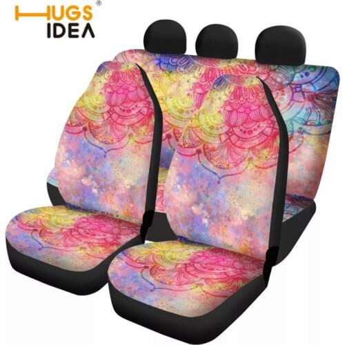Set of 4 Car Front Rear Seat Cover Rainbow Boho Mandala Seat Protector Non-Slip Auto Cushion Mat for Women Full Set Interior