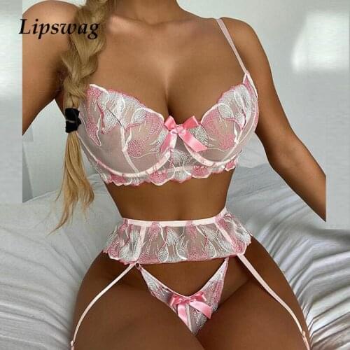 2021 Sexy Lace Floral High-Waist Underwear Bra Ladies Two-Piece Push-Chest Embroidered Underwire Pajamas Clothing Lingerie Set