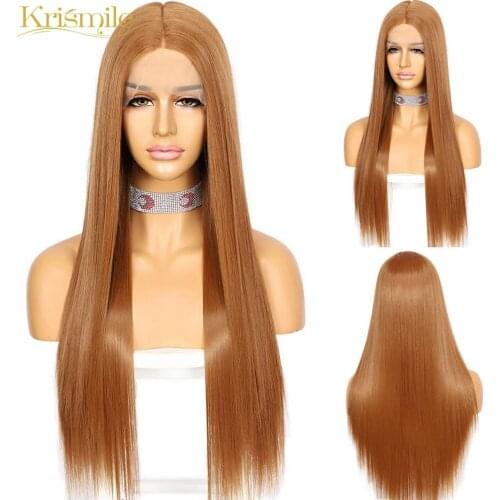 Krismile Long Futura Fiber Lace Front T-Part Synthetic Wig Brown 27# Color for Women Daily High Temperature Cosplay Party