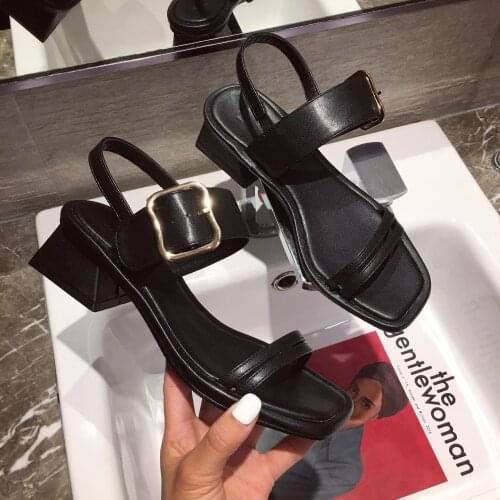 Summer Buckle belt gladiator sandals women slippers rome sandales ladies shoes square toe med thick heels sandalias mujer 2021