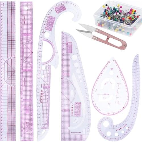 LMDZ 57pcs Practical sewing French curve cutting ruler measuring ruler + sewing scissors tailor craft ruler drawing tool