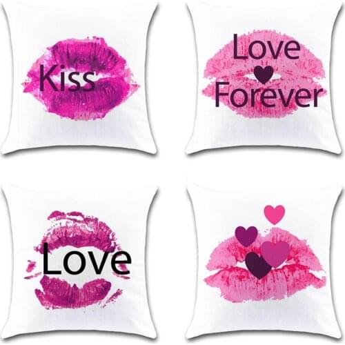 Love and kiss red lips printed white Cushion Cover Decorative Home sofa seat Decor friend office kids bedroom gift pillowcase