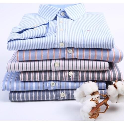 Original Aoliwen brand men Long sleeved solid stripes Oxford Square collor Shirt 2019 Spring and autumn smart casual men shirt