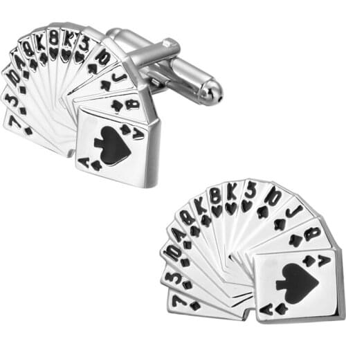 Mens shirts Cufflinks high-quality copper material A-K poker Silvery Cufflinks Cufflinks 5 pairs of packaging for sale